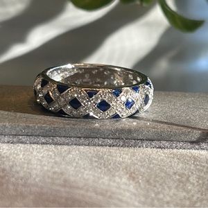 Diamond & Navy Enamel 14kWG Band